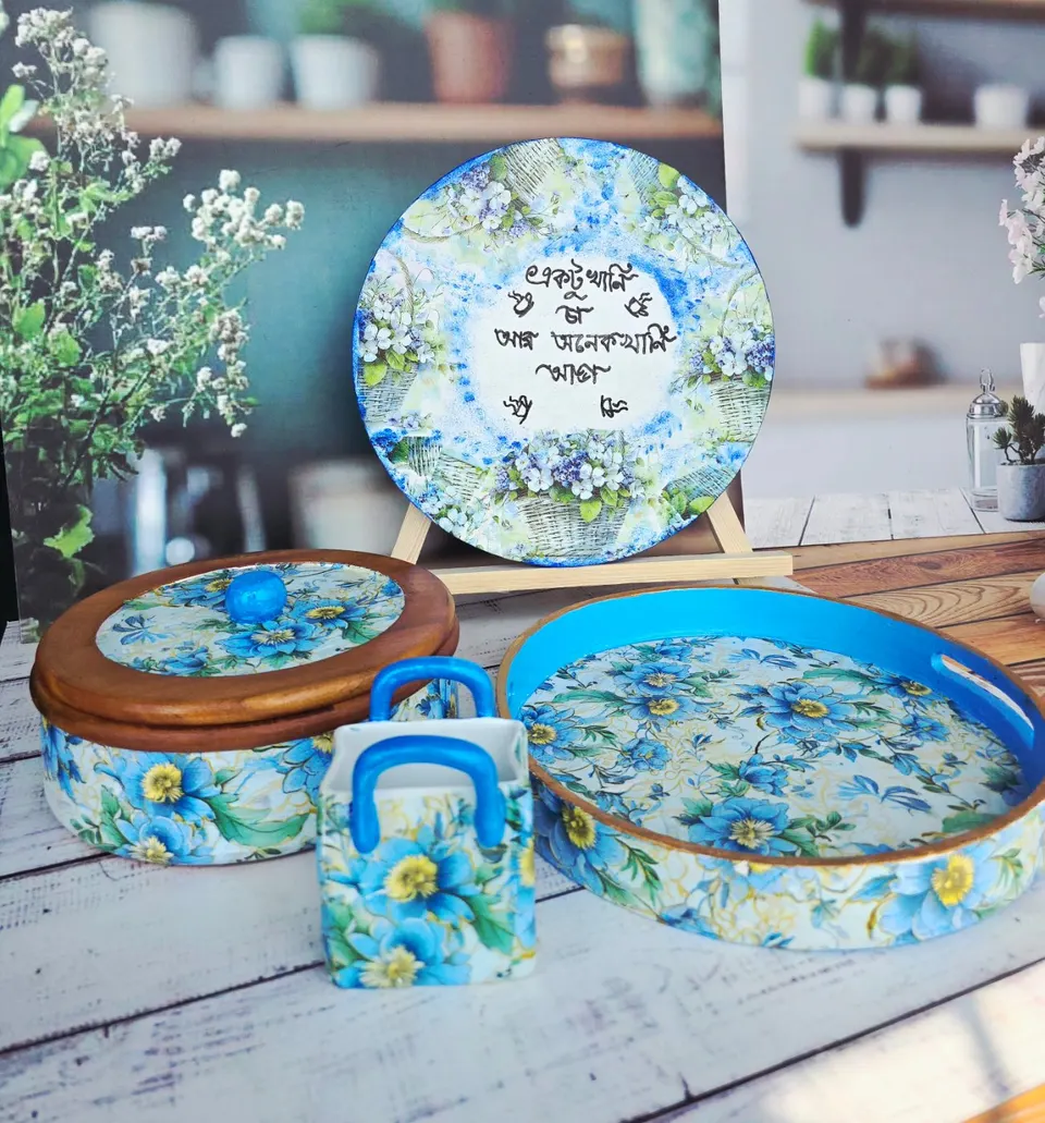 Floral Decoupage Tray Set