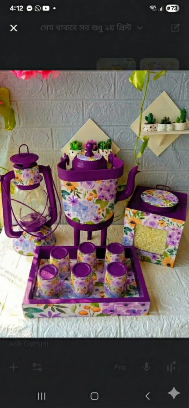 Floral Deco-Painted Wooden Tea Set